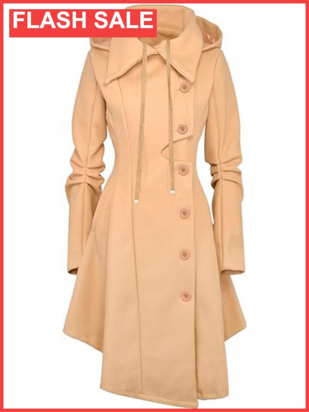Long Trench Pea Coat Women Winter Hooded Goth Steampunk Button Coat